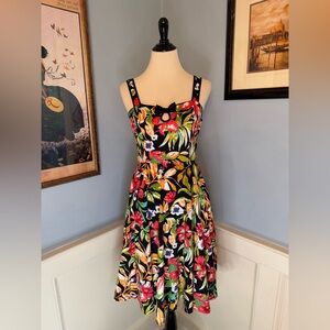 Retro Pinup Hearts and Roses London Black Pink Hawaiian Swing Dress Sz US 6